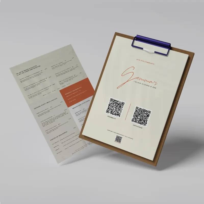 Gemma's: Branding, Menu design